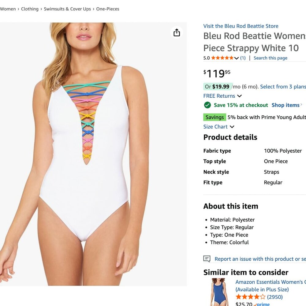 White Bleu Rod Beattie one piece with color tie accents - Picture 9 of 11